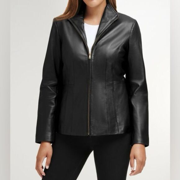 Cole Haan Signature Wing Collar Faux Vegan Leather Jacket Size S - Picture 10 of 12